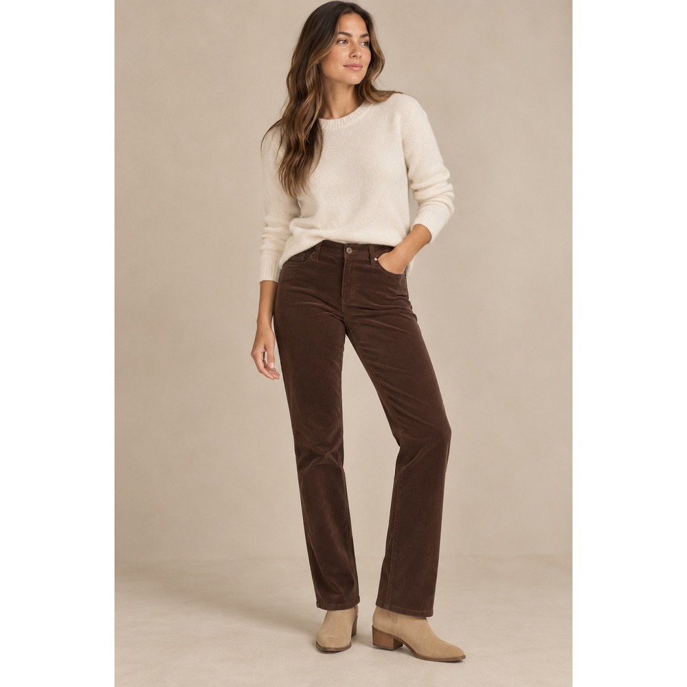 St Johns Bay Womens 14P Chocolate Brown Corduroy Straight Leg Petite Pants NWT